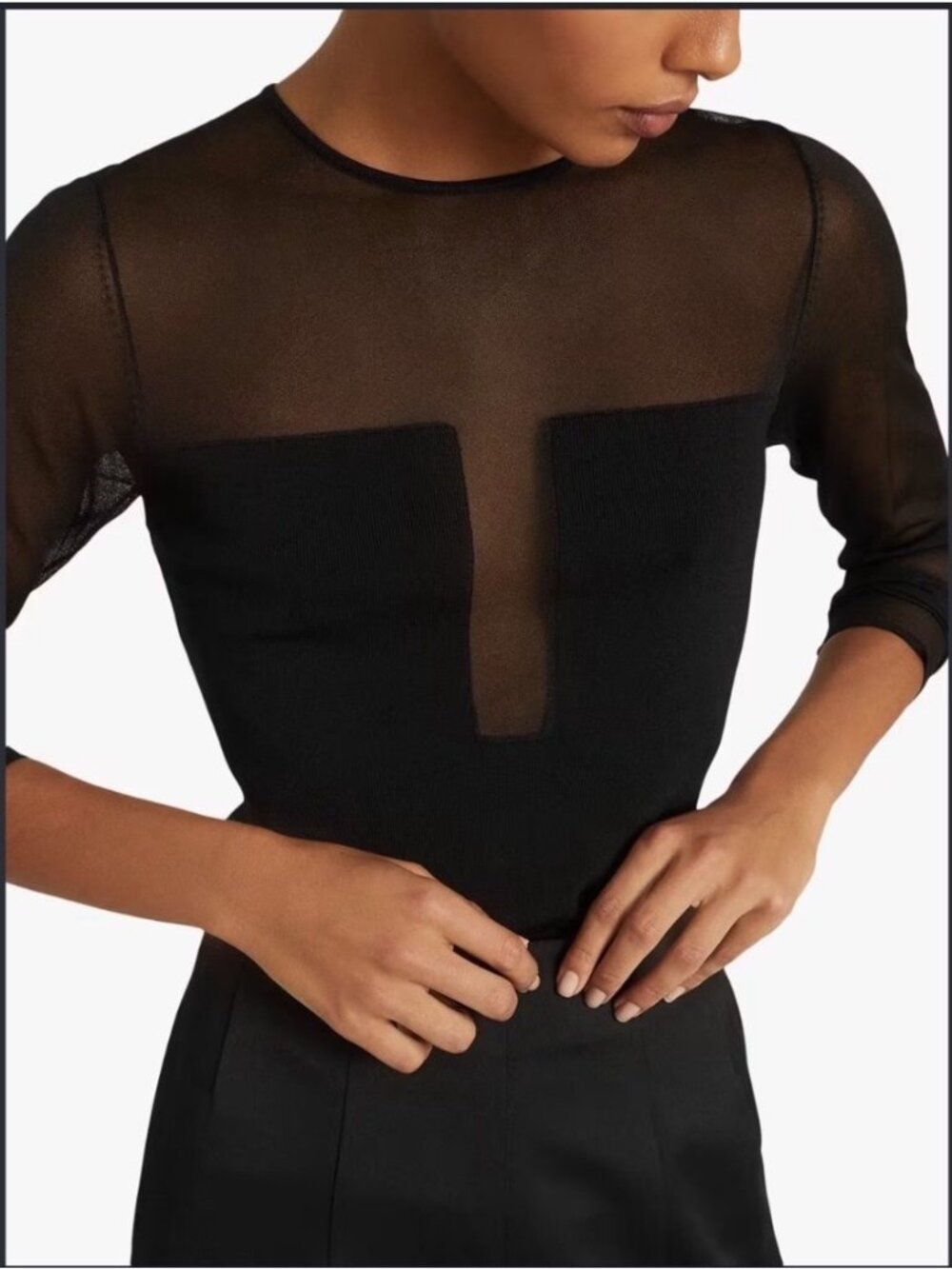 Reiss Lily Plunge Sheer Mesh Long Sleeve Top With Keyhole Back Size Medium